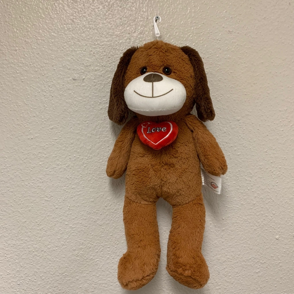 Dog plush, 19" brown puppy stuffed animal, with love heart